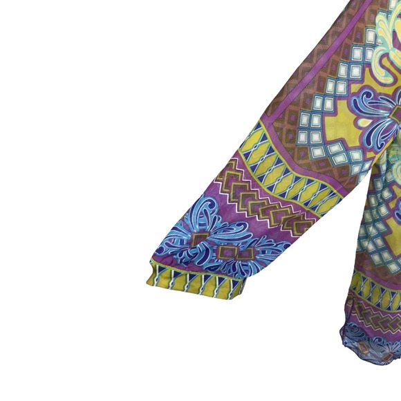 Hale Bob Women's Cabana Blouse Silk Bell Sleeve Boho Festival Green Floral XS - Picture 8 of 10